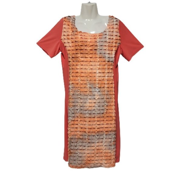 Coral and Grey Short Sleeve Dress  Various Sizes Plus Sizes M L XL 1XL - Picture 1 of 15